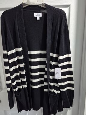 Croft & Barrow Black and White Striped Open-Front Cardigan
